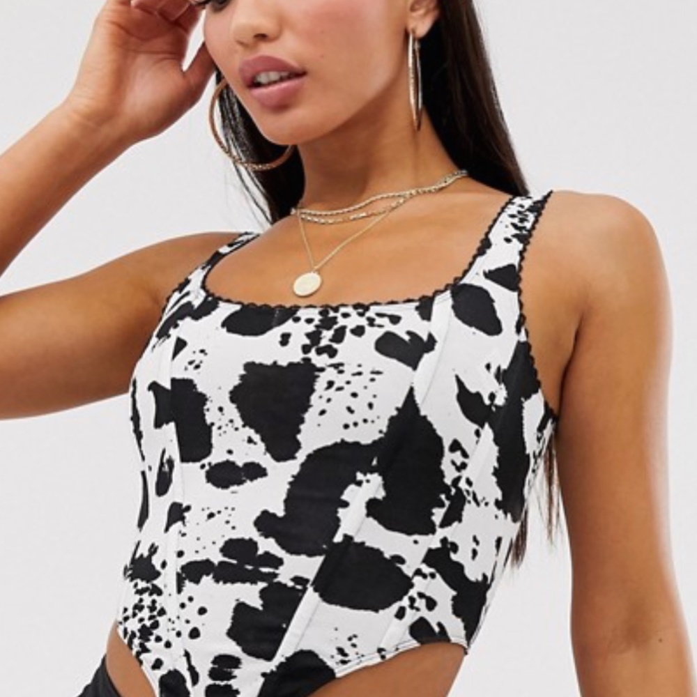 ASOS  seamed corset top with trim in animal print